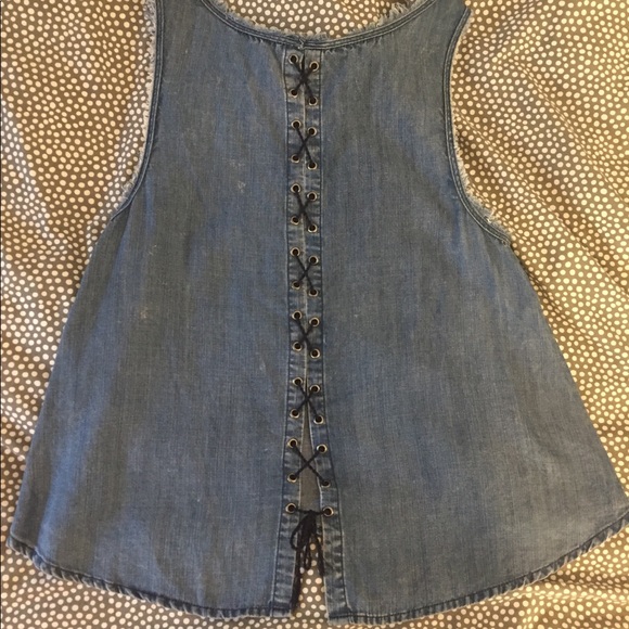 Denim top with lace up back - Picture 3 of 3